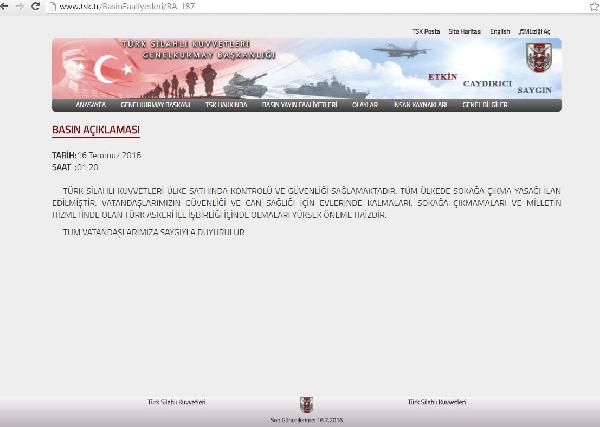Genelkurmay sitesinden açıklama
