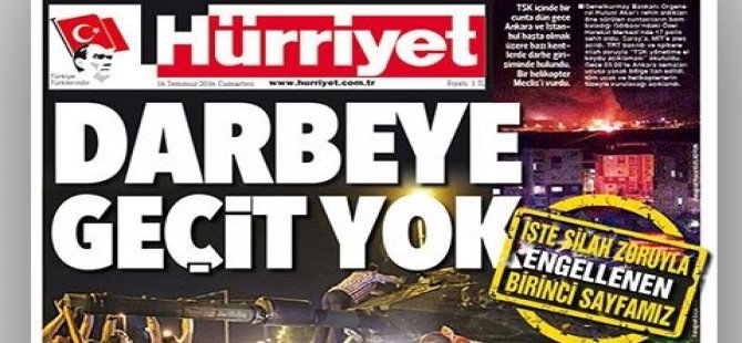 Hürriyet'in engellenen dünkü manşeti
