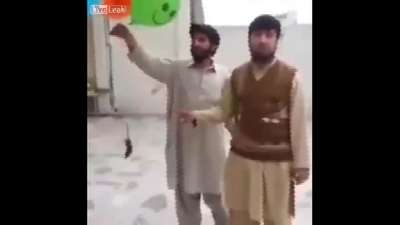 Fareyi kuyruğundan uçan balonlara bağlayıp havaya bıraktılar