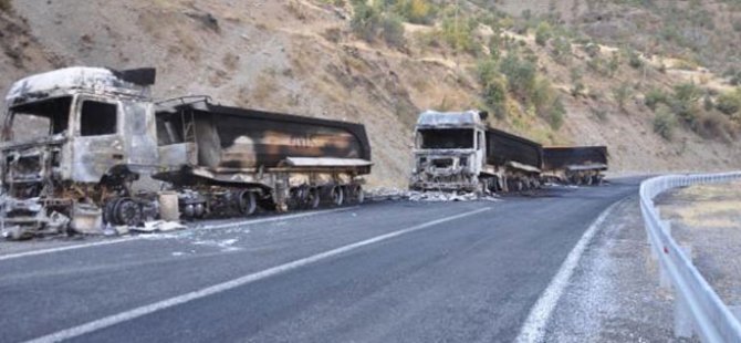 PKK'lılar TIR'ları ateşe verdi