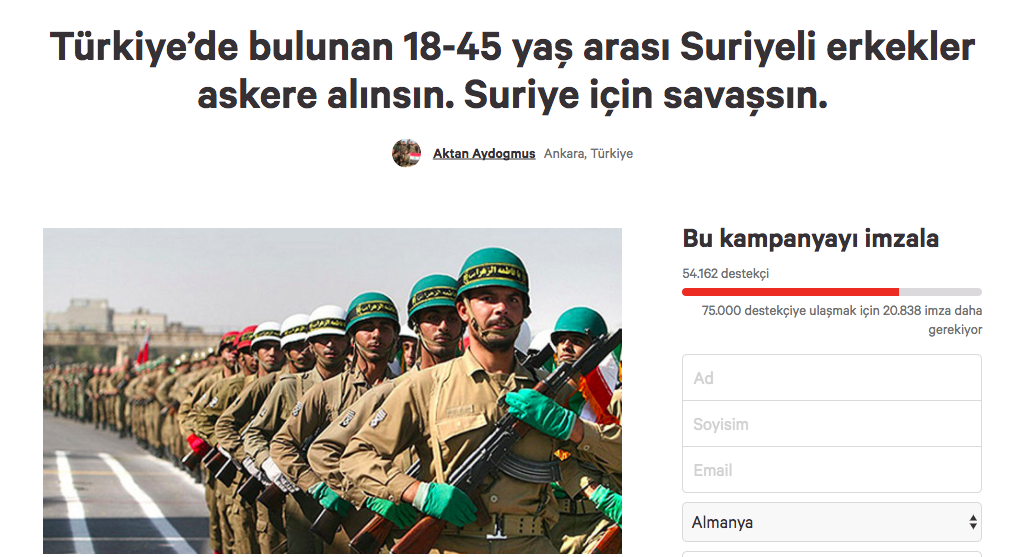 Türkiye'deki Suriyeliler askere alınsın kampanyası