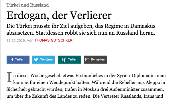 FAZ: Suriye'de kaybeden Erdoğan