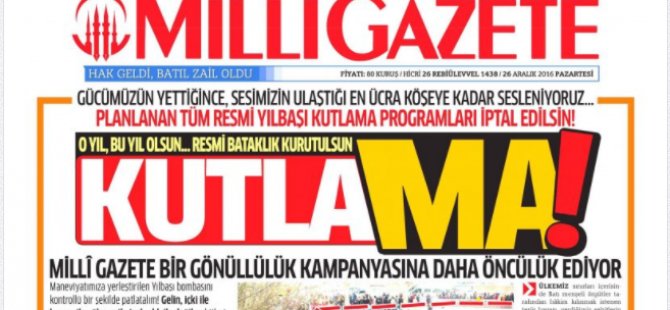 Milli Gazete'nin manşetine tepki