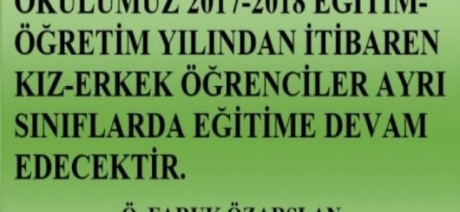 Konya'da bir lise kız erkek ayrı sınıflara geçti