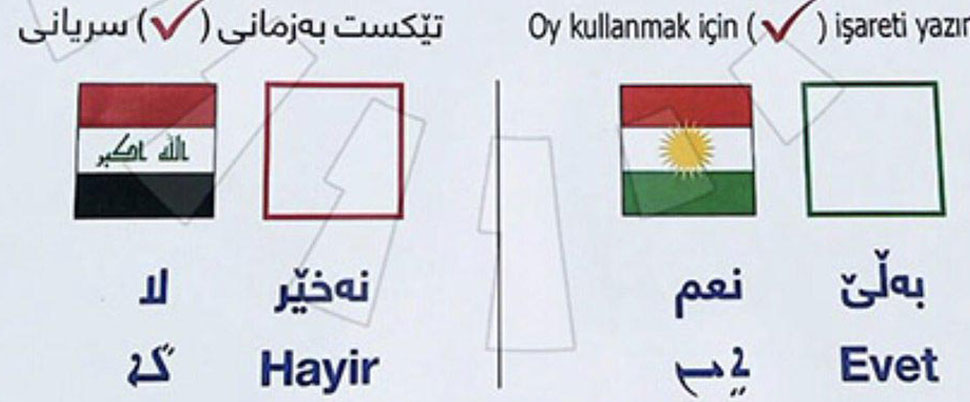'Kürdistan referandumu' için 3 dilli pusula