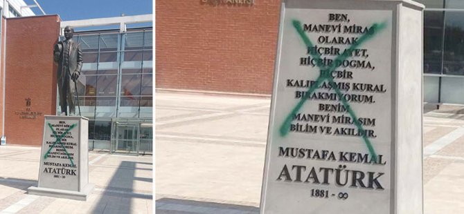 Atatürk heykeline boyalı saldırı