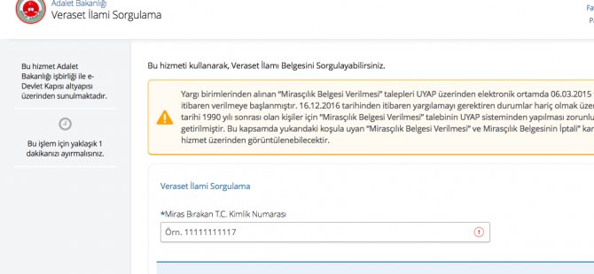Tek tuşla miras sorgulama başlıyor