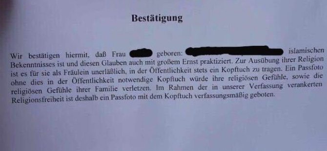 Başörtülüler camiden belge getirsin