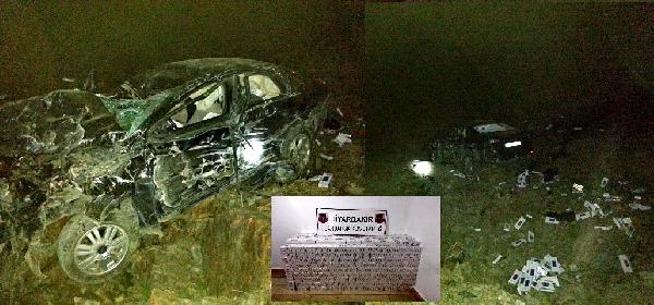 Kaza yapan araçtan 16 bin paket kaçak sigara çıktı