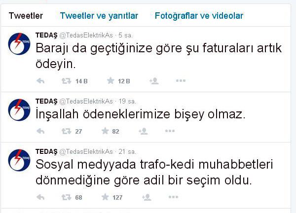 TEDAŞ adı kullanılarak atılan tweet; Barajı da geçtiğinize göre şu faturaları artık ödeyin (2-Yeniden)
