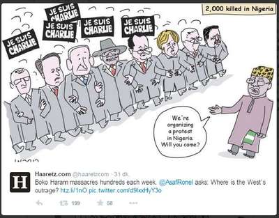 Haaretz'den batı ülkelerine karikatür ile 'Paris' eleştirisi