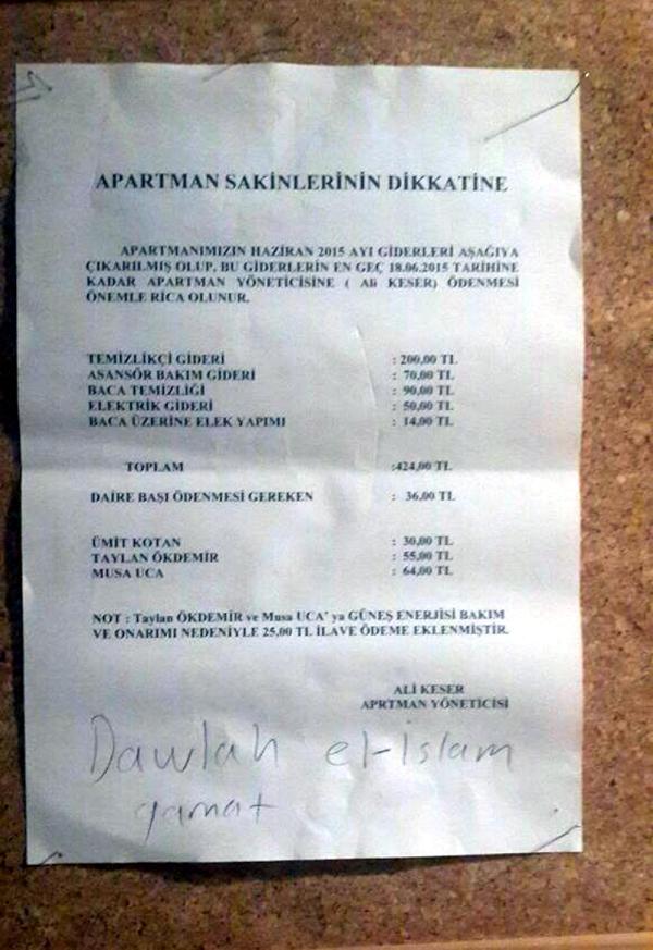 Tunceli'de apartman girişindeki yazı IŞİD tedirginliği yarattı