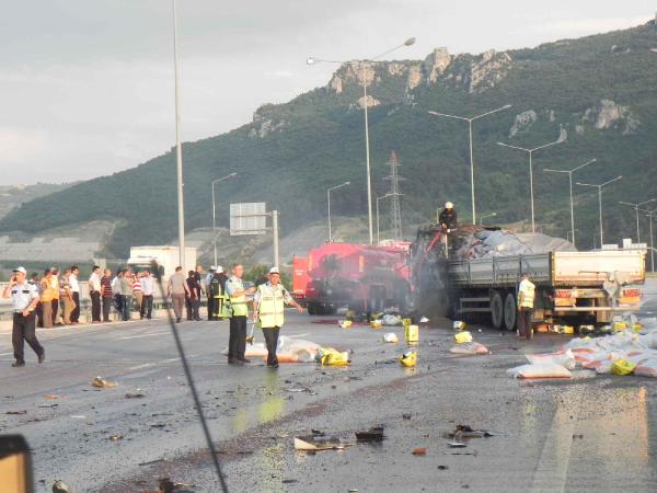 Otobüsle çarpışan ve alev alan TIR'ın sürücüsü yanarak can verdi (2)