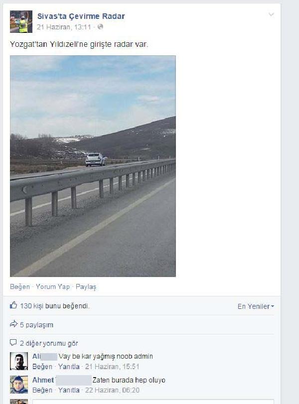 Sosyal paylaşım sitesinde 'radar uyarı' sayfası