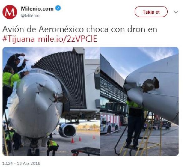 Drone yolcu uçağına çarptı