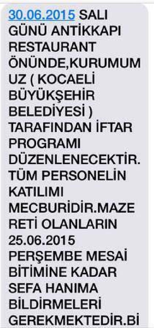 Kocaeli'de belediyeden 'katılımı mecburi' personel iftar yemeği
