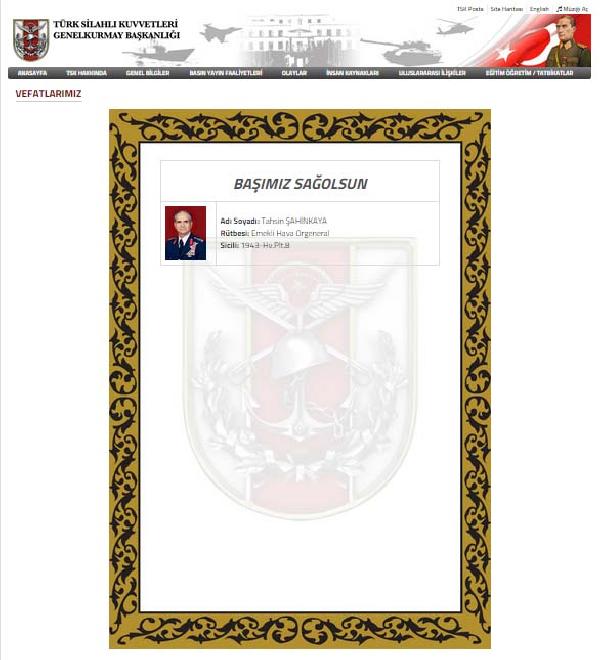 Genelkurmay'dan emekli Orgeneral Şahinkaya için başsağlığı