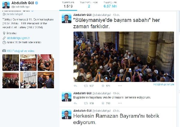 Gül, twitter hesabından herkesin bayramını kutladı