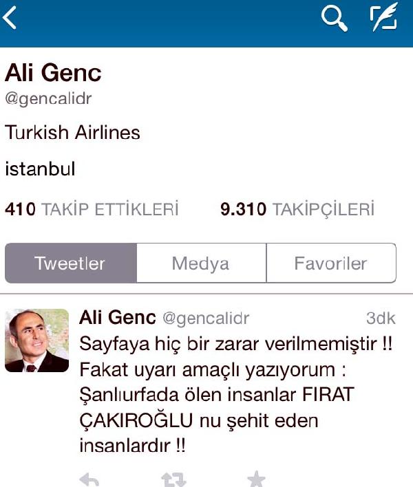 THY basın müşaviri Ali Genç’in hesabı hacklendi