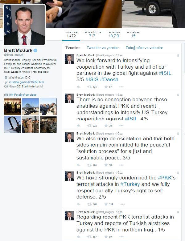 Obama'nın IŞİD özel temsilcilerinden Brett McGurk: "İki tarafın da barışçıl ‘çözüm sürecine’ devam etmesinde ısrarcıyız"