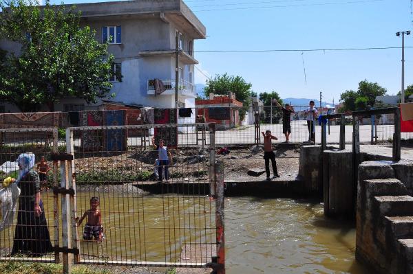 Tehlikeye rağmen onlarca çocuk sulama kanalına giriyor