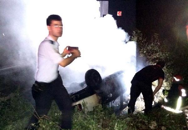 Takla atan LPG’li otomobil alev alev yandı