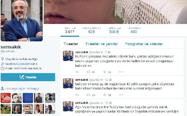 Ağrı Belediye Başkanı Sakık'tan, Ağrı Valisi'ne Twitter yanıtı
