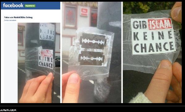 İslam karşıtı çıkartmalar altında jiletli tuzak