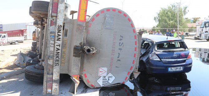Zift tankeri gurbetçinin üzerine devrildi