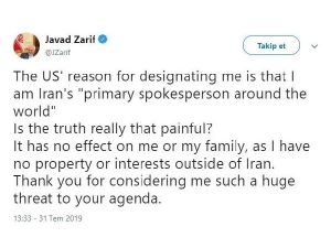 İran: Washington, Zarif’ten korkuyor