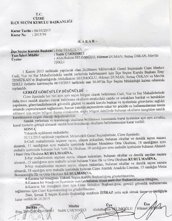 Cizre'de 3 mahalledeki 93 sandığın yerleri değiştirildi