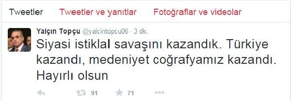 Yalçın Topçu : Siyasi istiklal savaşını kazandık