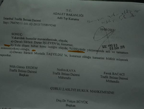Bilirkişiden ilginç rapor: Tüm kusur fırlayan lastikte