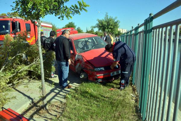 Direğe, ağaçlara ve demir korkuluklara çarpan sürücünün çenesi yarıldı