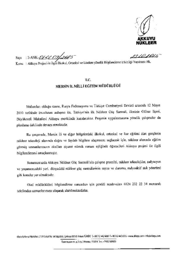 Mersin'de Akkuyu için ÇED süreci devam ederken okullarda 'nükleer eğitimi' tepki gördü