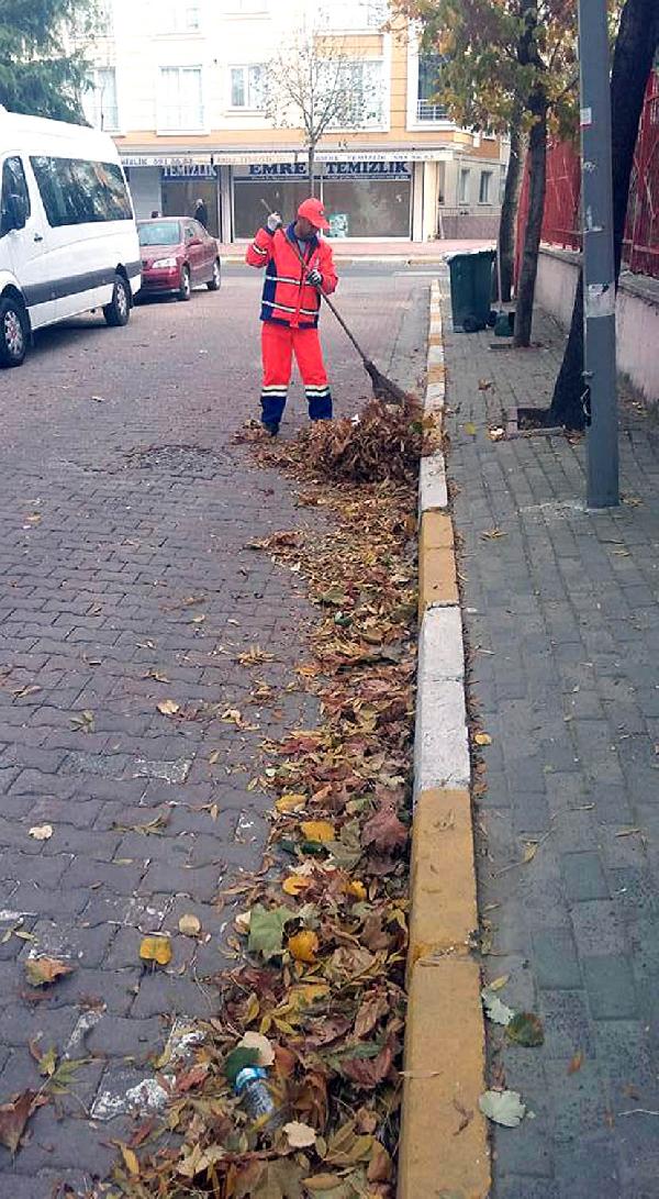 Temizlik işçilerinin yaprak mesaisi