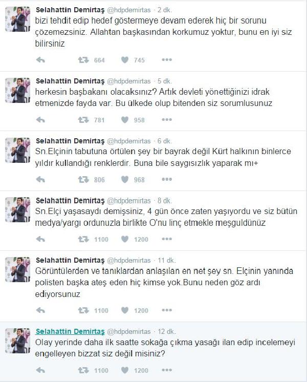 Selahattin Demirtaş : Görüntülerden anlaşılan en net şey Elçi'nin yanında polisten başka ateş eden hiç kimse yok
