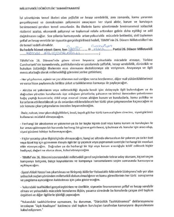 Kılıçdaroğlu 'Milletvekili Dürüstlük Taahhütnamesi'ni imzaladı