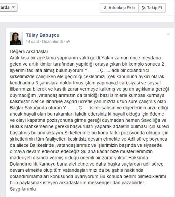 Babuşçu, haciz kıskacı konusunda eski çalışanını suçladı