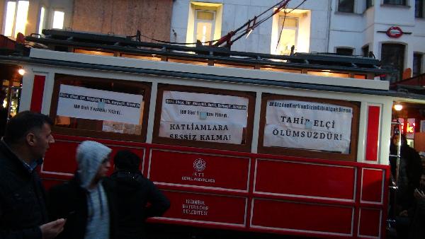 Taksim'deki Nostaljik Tramvay'da eylem...
