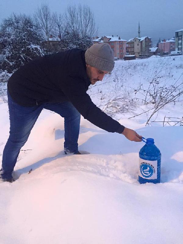 Ülkücüler karlar altındaki sokak hayvanlarına yem bıraktı