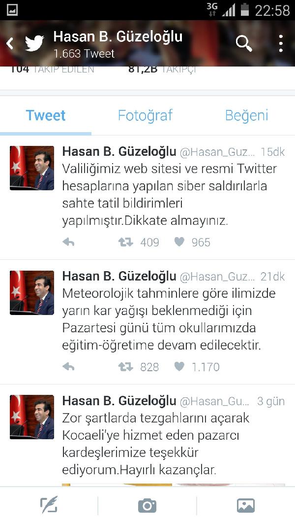 Kocaeli Valiliği'nin twitter hesabı hacklendi, okulların tatil olduğu tweet'i atıldı