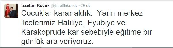 Şanlıurfa Valisi'nden kar tatili tweeti