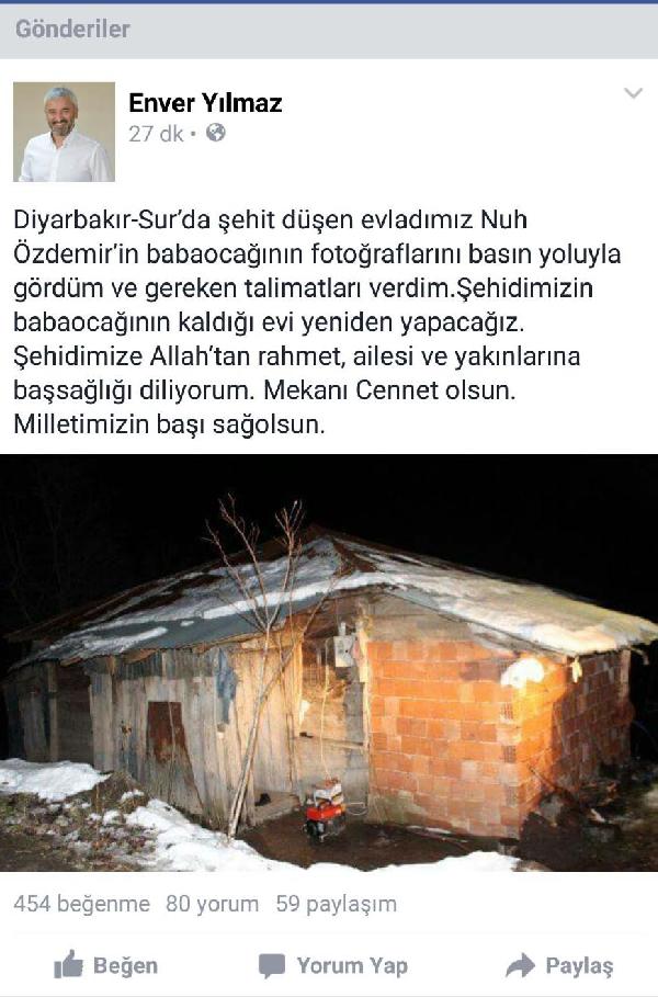 Ordu Belediyesi, şehidin baba evini yeniden yapacak