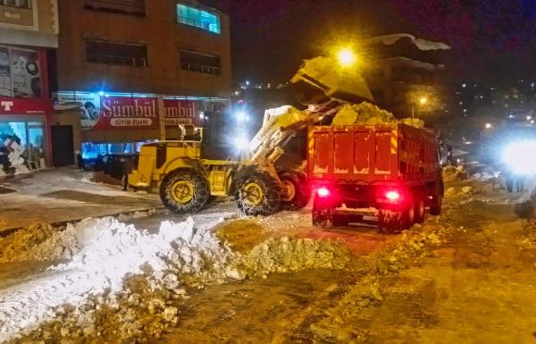 Hakkari'de kamyonlarla kent dışına kar taşındı