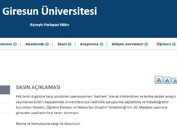 Giresun Üniversitesi'nde doçente bildiriden uzaklaştırma