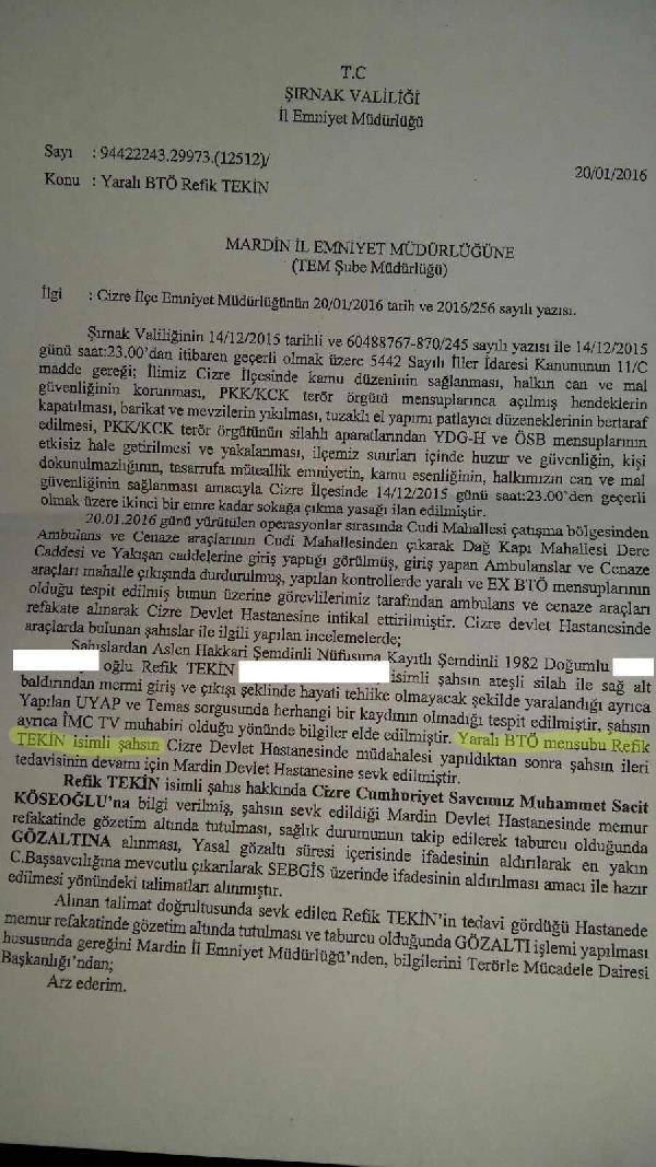 Basın örgütleri yaralı kameraman için Şırnak Valisine mektup yazdı
