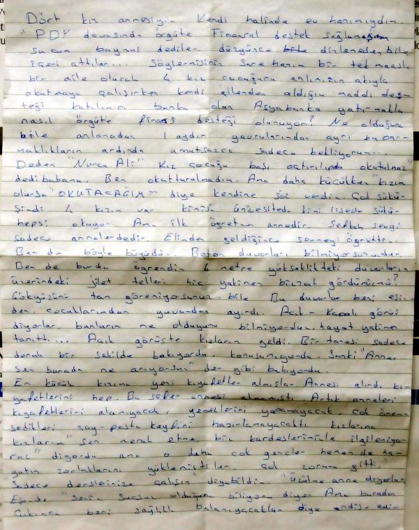 'Paralel yapı' operasyonunda tutuklandı, Sare Davutoğlu'na mektup yazdı