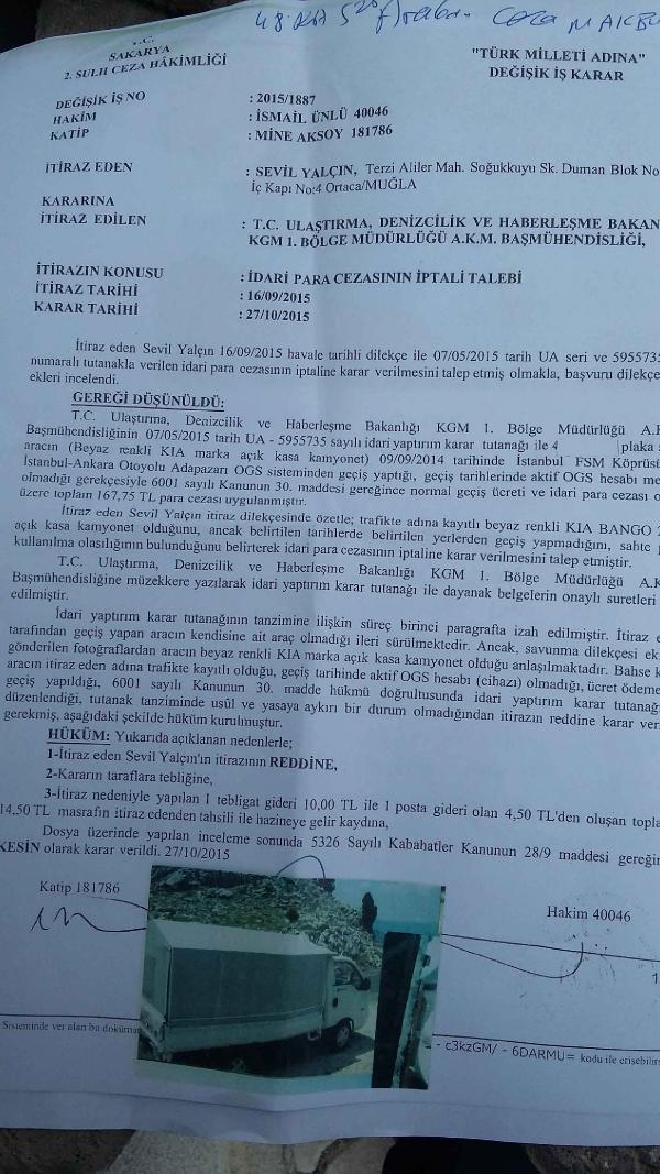 Hiç geçmediği köprü ve otoyoldan OGS cezası
