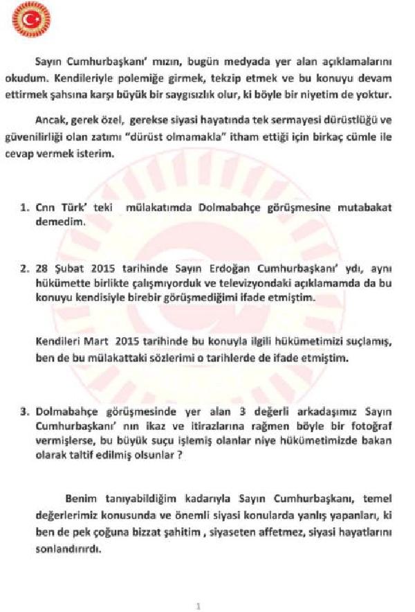 Bülent Arınç'tanCumhurbaşkanı Erdoğan'a : Samimiyetsiz kişilerin tahriki ile hareket etmeyin
